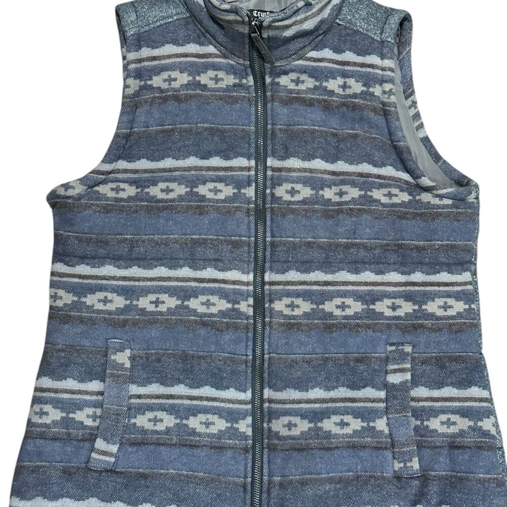 Cruel Womens Size Large Full Zip Vest with Blue Aztec Print